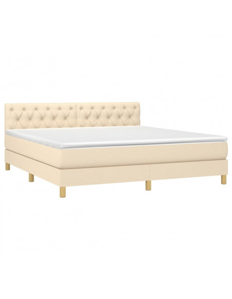 Letto a Molle con Materasso e LED Crema 160x200 cm in Tessuto