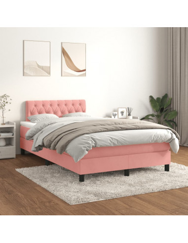 Giroletto a Molle con Materasso Rosa 120x190 cm in Velluto