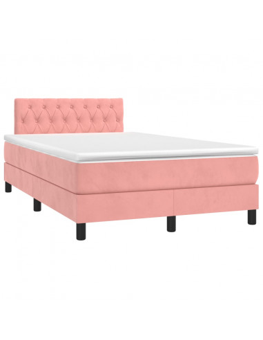 Letto a Molle con Materasso e LED Rosa 120x190 cm in Velluto