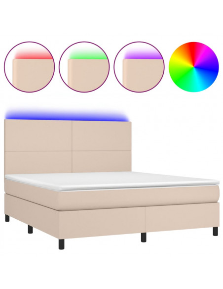 Giroletto Molle Materasso e LED Cappuccino 180x200cm Similpelle