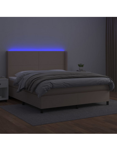 Giroletto Molle Materasso e LED Cappuccino 180x200cm Similpelle