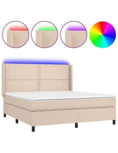 Giroletto Molle Materasso e LED Cappuccino 180x200cm Similpelle