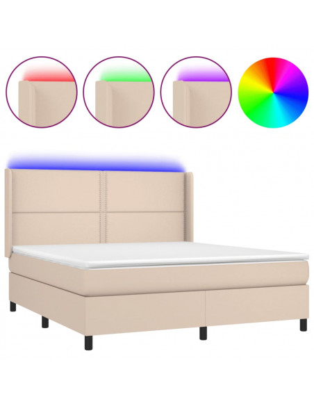 Giroletto Molle Materasso e LED Cappuccino 180x200cm Similpelle