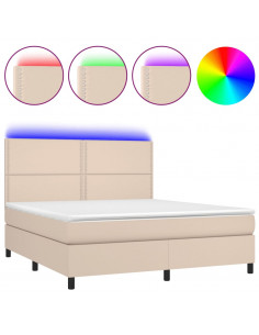 Giroletto Molle Materasso e LED Cappuccino 180x200cm Similpelle