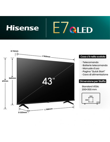 Hisense TV QLED 43" 4K Ultra HD 43E7NQ