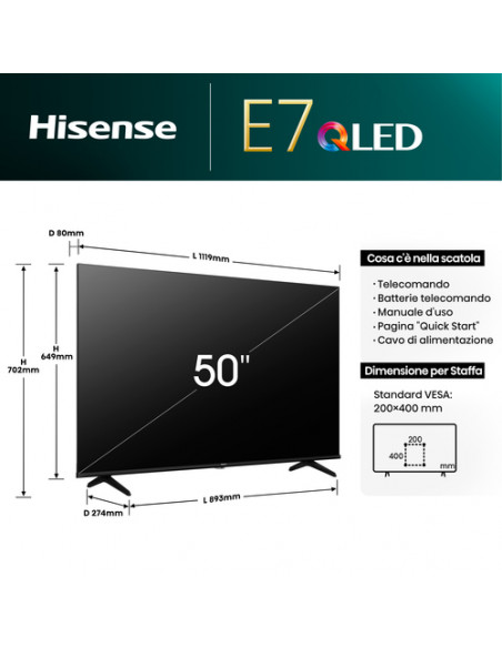 Hisense TV QLED 50" 4K Ultra HD 50E7NQ