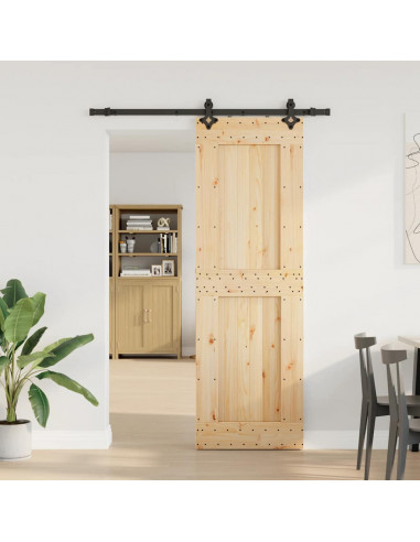 Porta Scorrevole con Set Hardware 70x210 cm Legno Massello Pino