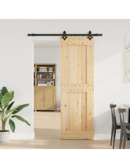 Porta Scorrevole con Set Hardware 70x210 cm Legno Massello Pino