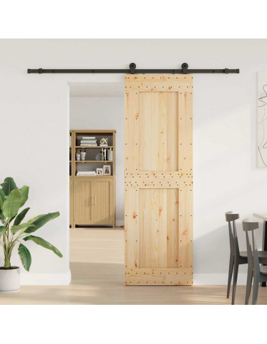 Porta Scorrevole con Set Hardware 70x210 cm Legno Massello Pino