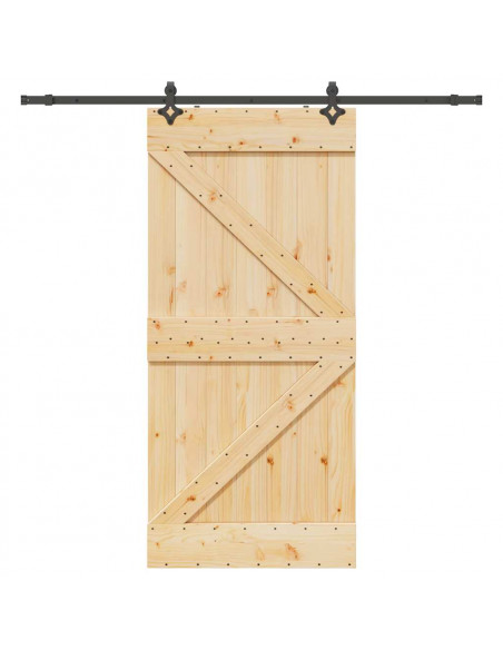 Porta Scorrevole con Set Hardware 80x210 cm Legno Massello Pino