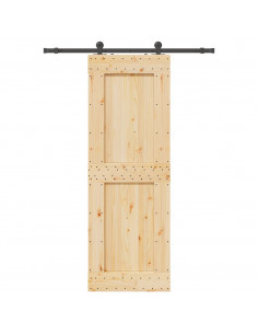 Porta Scorrevole con Set Hardware 80x210 cm Legno Massello Pino