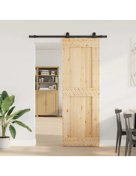 Porta Scorrevole con Set Hardware 80x210 cm Legno Massello Pino