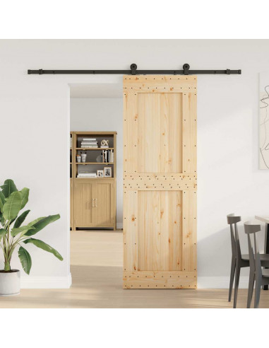 Porta Scorrevole con Set Hardware 80x210 cm Legno Massello Pino