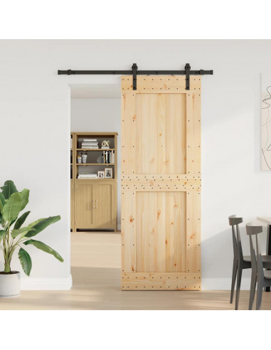Porta Scorrevole con Set Hardware 85x210 cm Legno Massello Pino