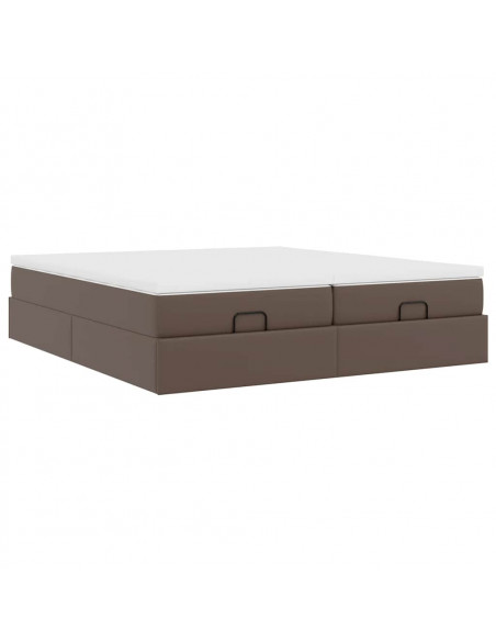 Struttura Letto Pouf con Materassi Marrone 200x200cm Similpelle