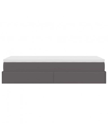 Struttura Letto Pouf con Materasso Grigio 90x190 cm Similpelle