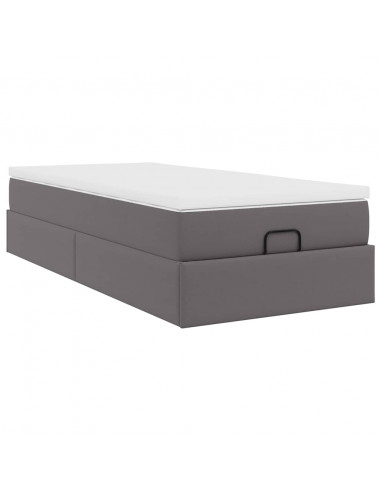 Struttura Letto Pouf con Materasso Grigio 90x190 cm Similpelle