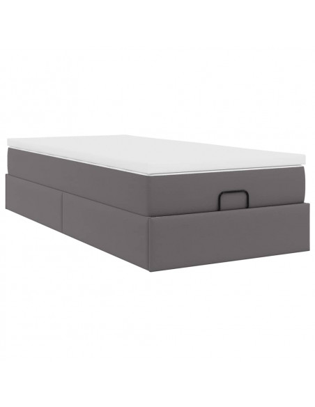 Struttura Letto Pouf con Materasso Grigio 90x190 cm Similpelle