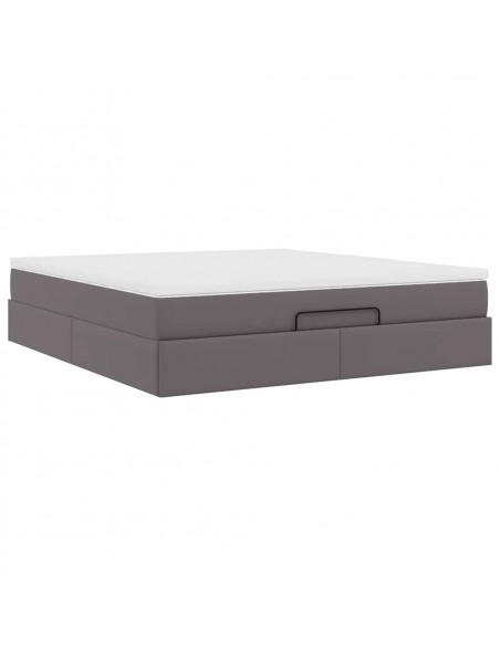 Struttura Letto Pouf con Materasso Grigio 160x200 cm Similpelle