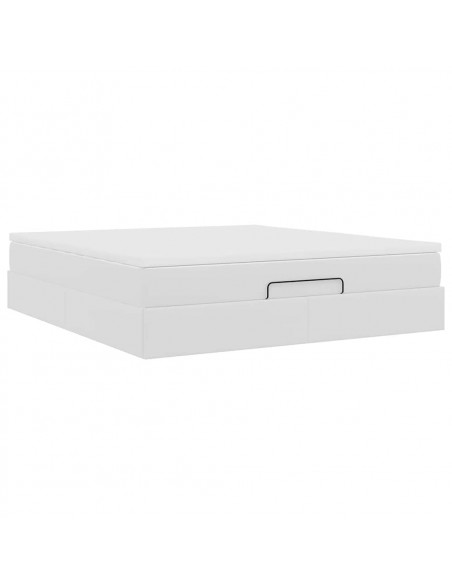 Struttura Letto Pouf con Materasso Bianco 160x200 cm Similpelle