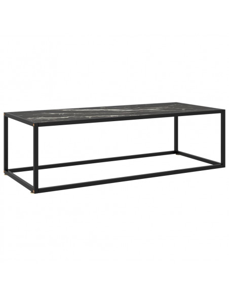 Tavolino da Salotto Nero con Vetro Marmo Nero 120x50x35 cm
