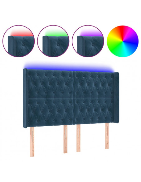 Testiera a LED Blu Scuro 163x16x118/128 cm in Velluto