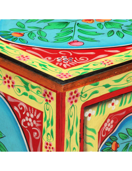Comodino Dipinto a Mano 40x30x50 cm in Legno Massello di Mango