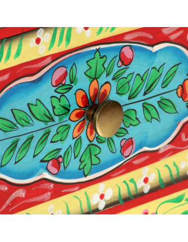 Comodino Dipinto a Mano 40x30x50 cm in Legno Massello di Mango