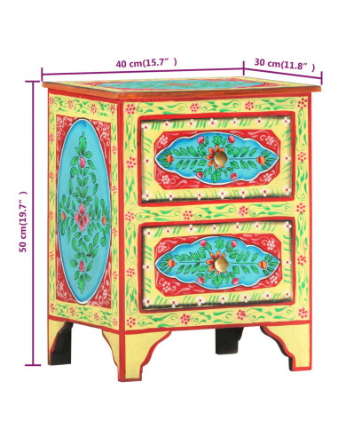 Comodino Dipinto a Mano 40x30x50 cm in Legno Massello di Mango