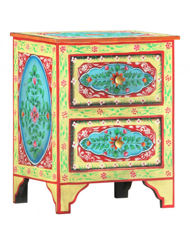Comodino Dipinto a Mano 40x30x50 cm in Legno Massello di Mango