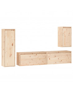 Mobili Porta TV 4 pz in Legno Massello di Pino