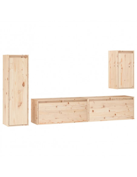 Mobili Porta TV 4 pz in Legno Massello di Pino