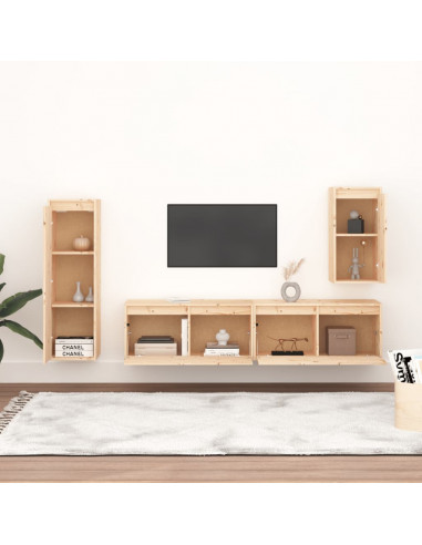 Mobili Porta TV 4 pz in Legno Massello di Pino