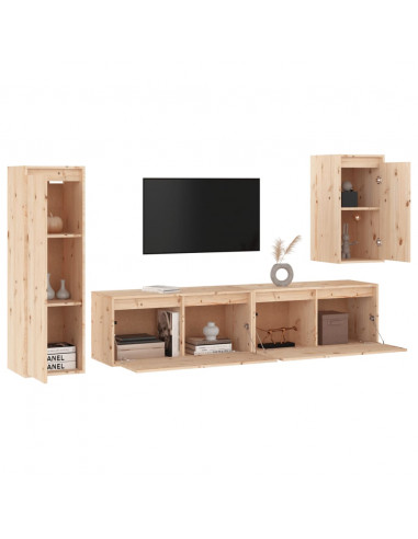 Mobili Porta TV 4 pz in Legno Massello di Pino
