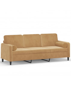 Divano a 3 Posti con Cuscini Marrone 180 cm in Velluto