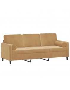 Divano a 3 Posti con Cuscini Marrone 180 cm in Velluto 2