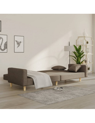 Divano Letto a 2 Posti con 2 Cuscini Tortora in Tessuto