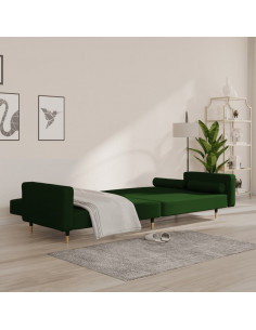 Divano Letto a 2 Posti con 2 Cuscini Verde Scuro in Velluto 2