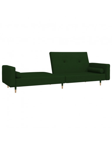 Divano Letto a 2 Posti con 2 Cuscini Verde Scuro in Velluto
