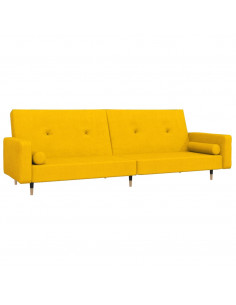 Divano Letto a 2 Posti con 2 Cuscini Giallo in Velluto