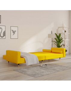 Divano Letto a 2 Posti con 2 Cuscini Giallo in Velluto 2