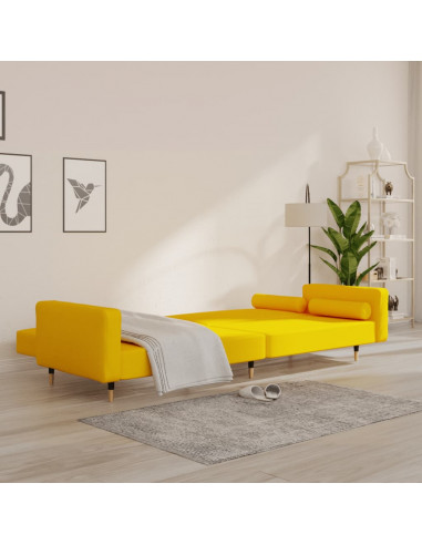 Divano Letto a 2 Posti con 2 Cuscini Giallo in Velluto