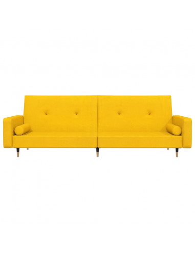 Divano Letto a 2 Posti con 2 Cuscini Giallo in Velluto