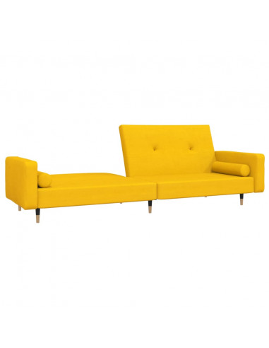 Divano Letto a 2 Posti con 2 Cuscini Giallo in Velluto