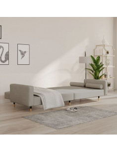 Divano Letto a 2 Posti con 2 Cuscini Grigio Chiaro in Velluto 2