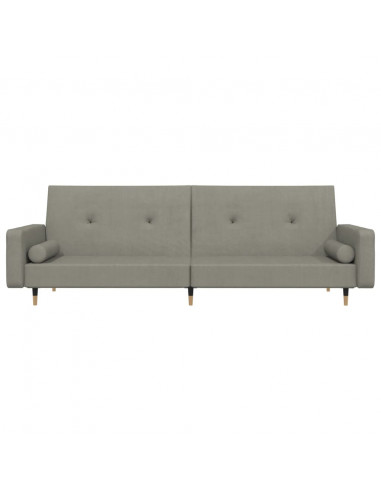 Divano Letto a 2 Posti con 2 Cuscini Grigio Chiaro in Velluto