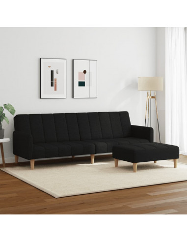 Divano Letto a 2 Posti con Poggiapiedi Nero in Tessuto
