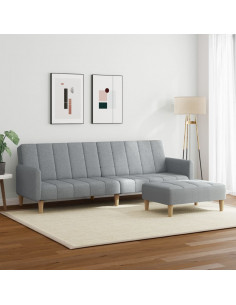 Divano Letto a 2 Posti con Poggiapiedi Grigio Chiaro in Tessuto 2