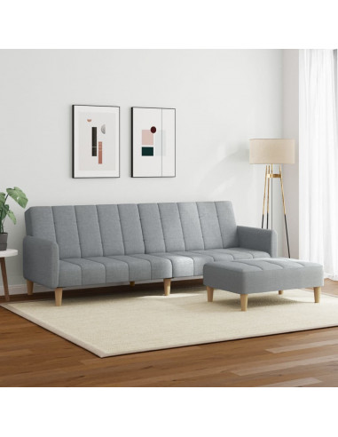 Divano Letto a 2 Posti con Poggiapiedi Grigio Chiaro in Tessuto