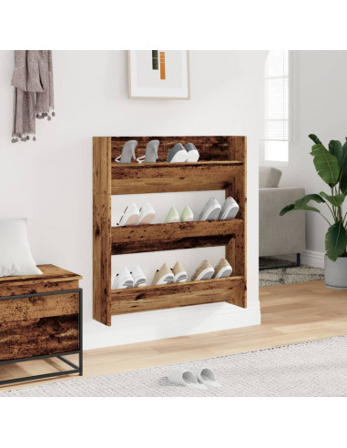 Scarpiera a Muro Legno Antico 80x18x90 cm in Legno Multistrato